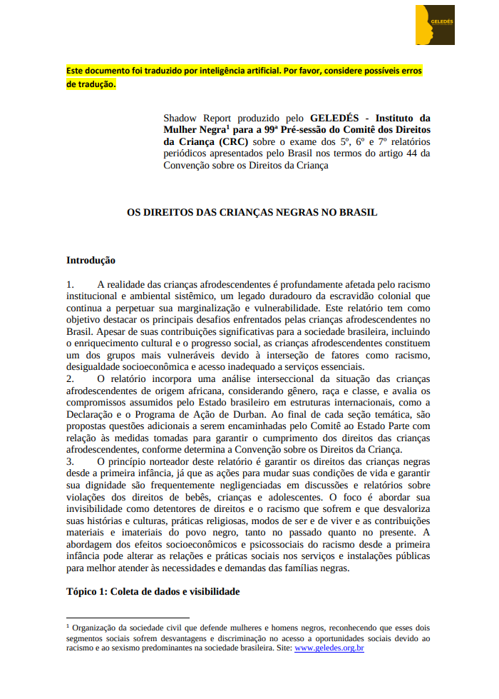 Relatório Alternativo Os direitos das crianças Negras no Brasil Géledes Instituto da Mulher Negra.pdf