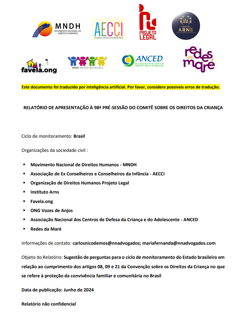 Relatório Pré Sessão Comitê Direitos Criança_MNDH_AECCI_Projeto Legal_Instituto Arns_Favela ong_ ONG Vozes de Anjos_ ANCED_ Redes da Maré.pdf