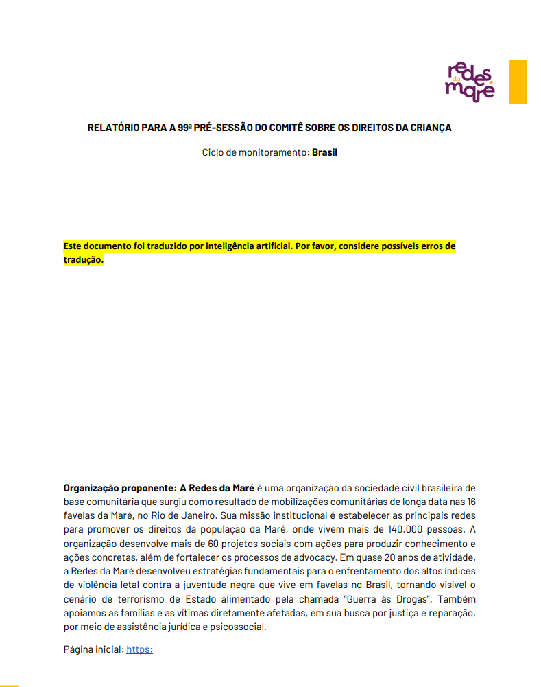 Relatório para a 99ª Pré-Sessão do Comitê sobre os Direitos da Criança_Redes da Maré.pdf